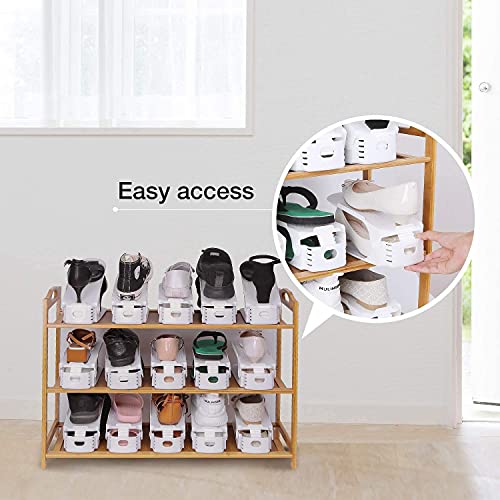 Image of Double Deck Shoe Organizer | Adjustable Height 8-15 cm Plastic Shoe Slots Space Saver | Shoe Holder Stand for Wardrobe, Closet & Shoe Rack Storage (25 x 9.8 cm, Pack of 2)