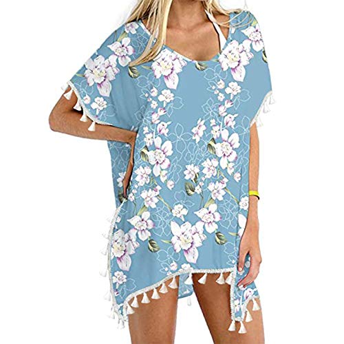 FORUU Swimsuit Cover Up 2021,Summer Womens Sexy Beach Cover Ups Trim Kaftan Chiffon Tassels Swimwear Cover Ups Beach Loose Bikini Cover Up Tops Plus Size Bathing Suit Cover Ups Swim Cover Ups