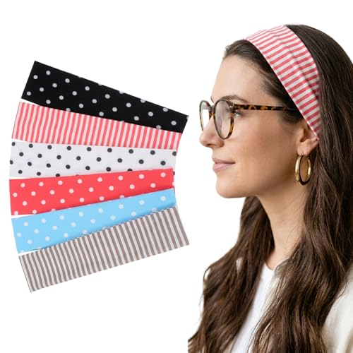 Ymapinc 6 Pack Fabric Headbands for Women/Girls, Wide Striped Polka Dot Headband, Elastic Non Slip Stretchy Women's Hair Headband, Trendy Soft Head Bands for Women's, Fashion Hair Accessories