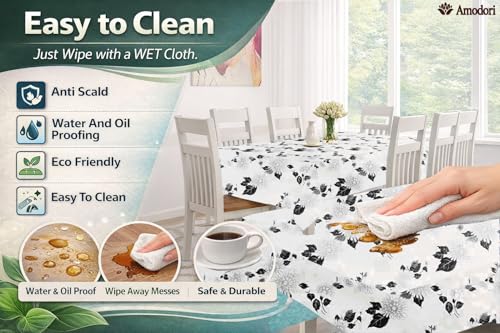Image of Waterproof Dining Table Cover | PVC Table Protector | Dustproof Spill Proof Cover for Home & Kitchen (floral-20, 54x78 inches (4 Seater))