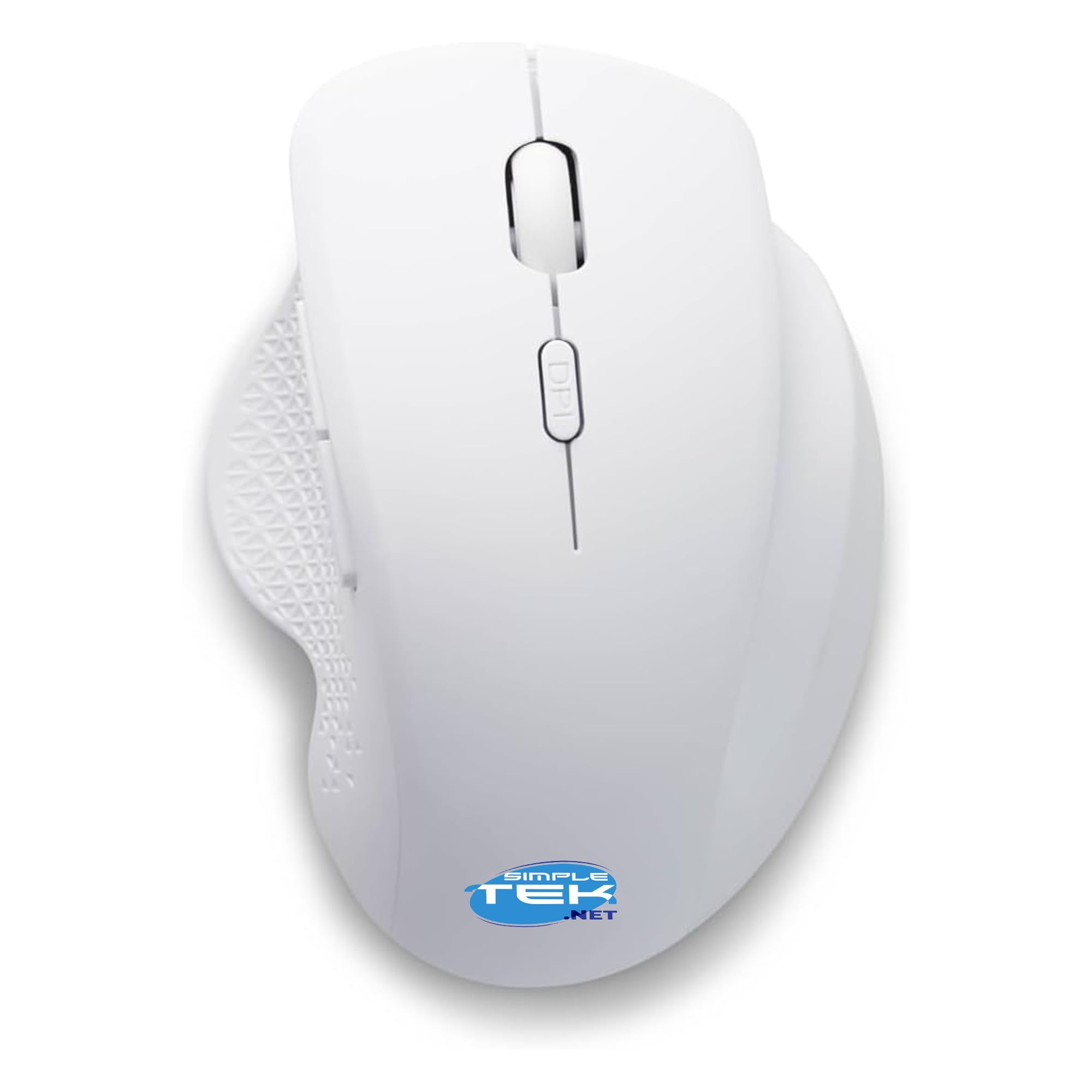 SIMPLETEK - Mouse Wireless 2.4GHz con Ricevitore USB - Design Ergonomico Bianco - Sensore Ottico DPI Regolabile 800-3200 - Universale