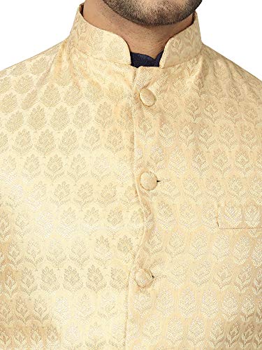 Image of Mens Navy Blue Kurta Pyjama Set with Designer Ethnic Nehru Jacket