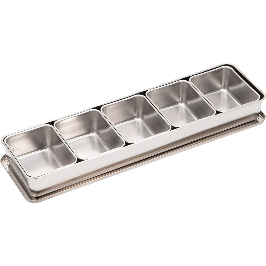 TIKUSAN Stainless Steel Seasoning Container Yakumi Pan Spice Storage Box Tray with Lid R Size Made in Japan (5 Containers)