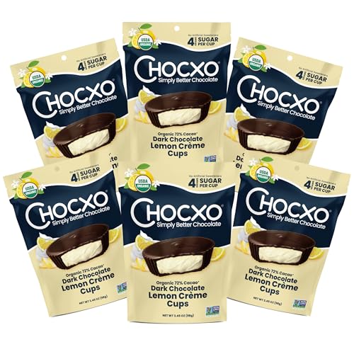 Chocxo Dark Chocolate Lemon Crème Cups - Lower Sugar, Organic 72%...