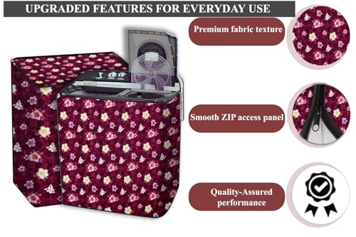 Image of The Furnishing Tree Polyester Waterproof Semi Automatic Washing Machine Cover Suitable for LG 6 Kg, Dimension DxWxH In Cms: ( 49.5x80x89 ), Floral Pattern Red