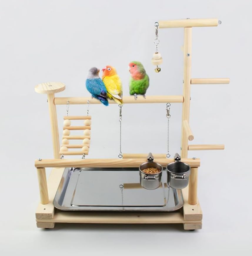 Luminexia Supporto per Giochi per Uccelli,Parco Giochi per Uccelli,Supporto per Giochi per pappagalli,con Campanello,Tazza per Cibo Staccabile,Vassoio Addensato(45cm*36cm*27cm)