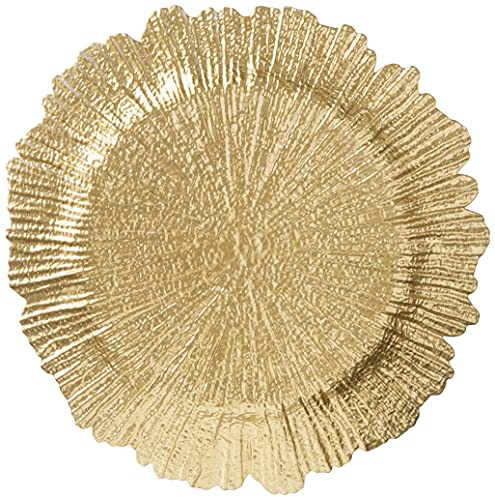 ChargeIt by Jay Reef Charger Large 13” Decorative Glass Service Plate for Home Or Professional Fine Dining-for Upscale Catering Events, Dinner Parties, Or Weddings, Round, Gold
