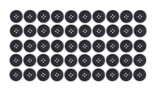 Image of Mandala Crafts 25mm 1 Inch Large Black Plastic Buttons for Sewing – 50 Round Resin Buttons Replacement with 4 Holes for DIY Crafts and Embellishments