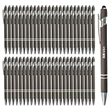 【 名入れ無料 】 タッチペン付き ボールペン 50本セット ブラックインク 名入れ ボールペン 名前入り ネーム入り 文房具 筆記用具 オフィス用品 ノベルティ 販促 粗品 参加賞 景品 記念品 卒業記念 入社記念 学生 社会人 会社 お祝い ギフト プレゼント 贈り物 (グレー)