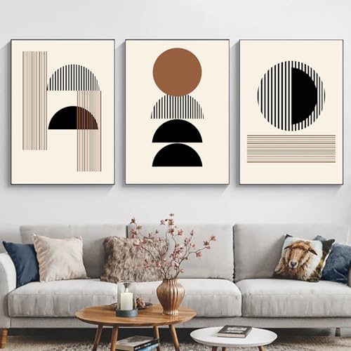 HEHGVCF - Juego de 3 impresiones sobre lienzo, color negro, arte abstracto, línea de pared, decoración moderna para sala de estar y dormitorio, sin marco (geometría, 50 x 70 cm)