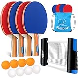 FBSPORT 卓球パドルセット 卓球セット ラケット4個とボール8個付き 格納式ネット 収納バッグ付き - 卓球パドルアクセサリー 屋内屋外ゲーム用
