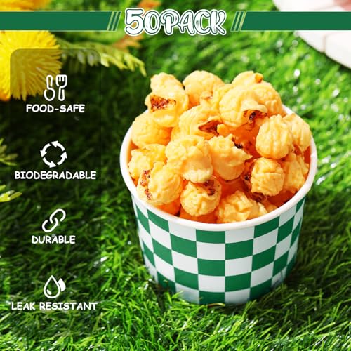 Image of Zopeal 50 Count Dark Green Checkered Ice Cream Cups Disposable Race Car | Dessert Bowls 9 oz, Paper Ice Cream Bowls, Birthday Party Supplies, Snack Cups Sundae Picnic Yogurt Bowls for Food