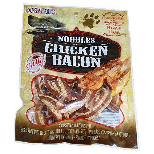 Image of Dogaholic Snacks Combo Pack for Dogs Treats with Smoked Noodles and Chicken Bacon Strips, Low Fat Easy to Digest Natural Dog Treats with Vitamin E for Training Rewarding All Breeds 260g