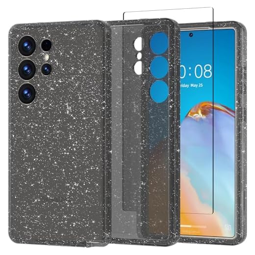 ACKETBOX Capa para Samsung Galaxy S25 Ultra, capa transparente com glitter S25 Ultra, capa protetora à prova de choque, projetada para Samsung S25 Ultra 5G 6,8 polegadas (preto bling)