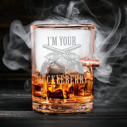 Lucky Shot - I'm Your Huckleberry Whiskey Glasses | Bullet Stuck In Scotch Glass | Old Fashioned Wine Glasses | Gift For Him | Novelty Gift | Original Handcrafted Embedded Barware 11 Oz (Set Of 1) #TOP3