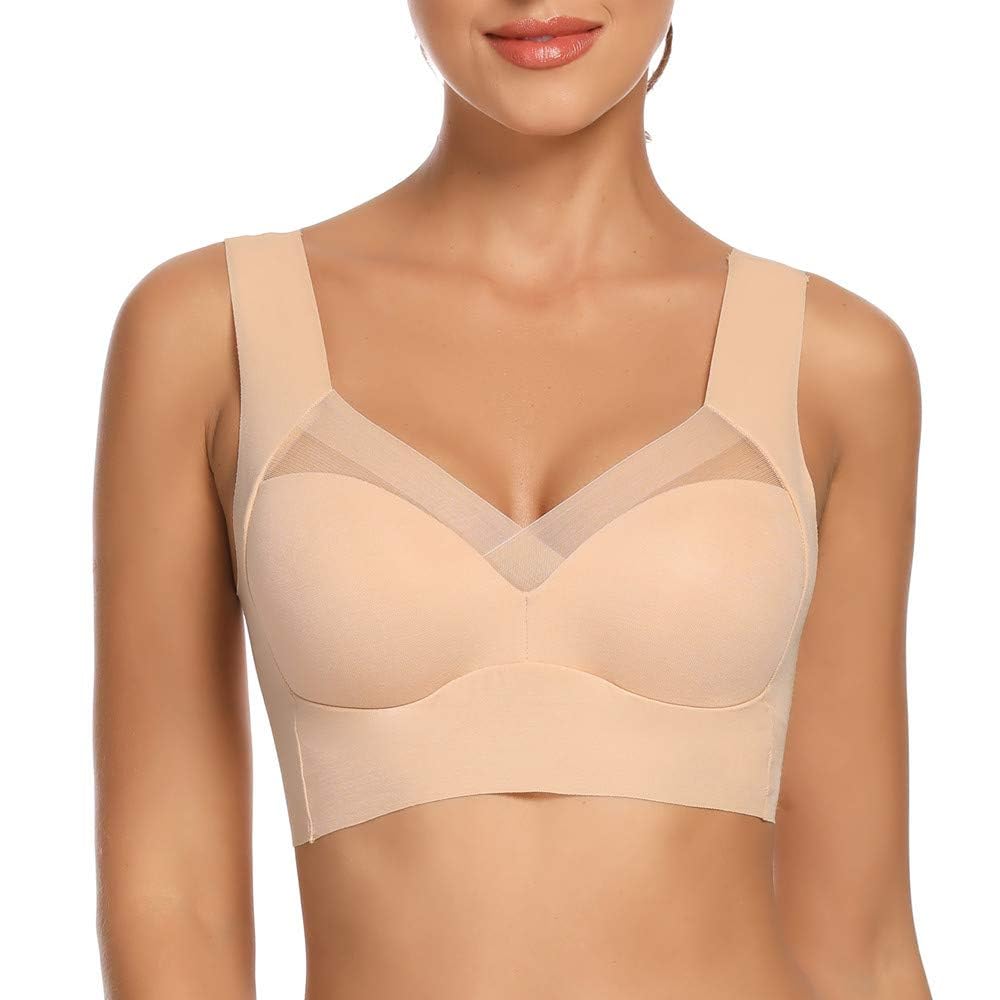 Seamless Wirefree Bras for Women Comfy Mesh Soft Padded Back Smoothing Bra