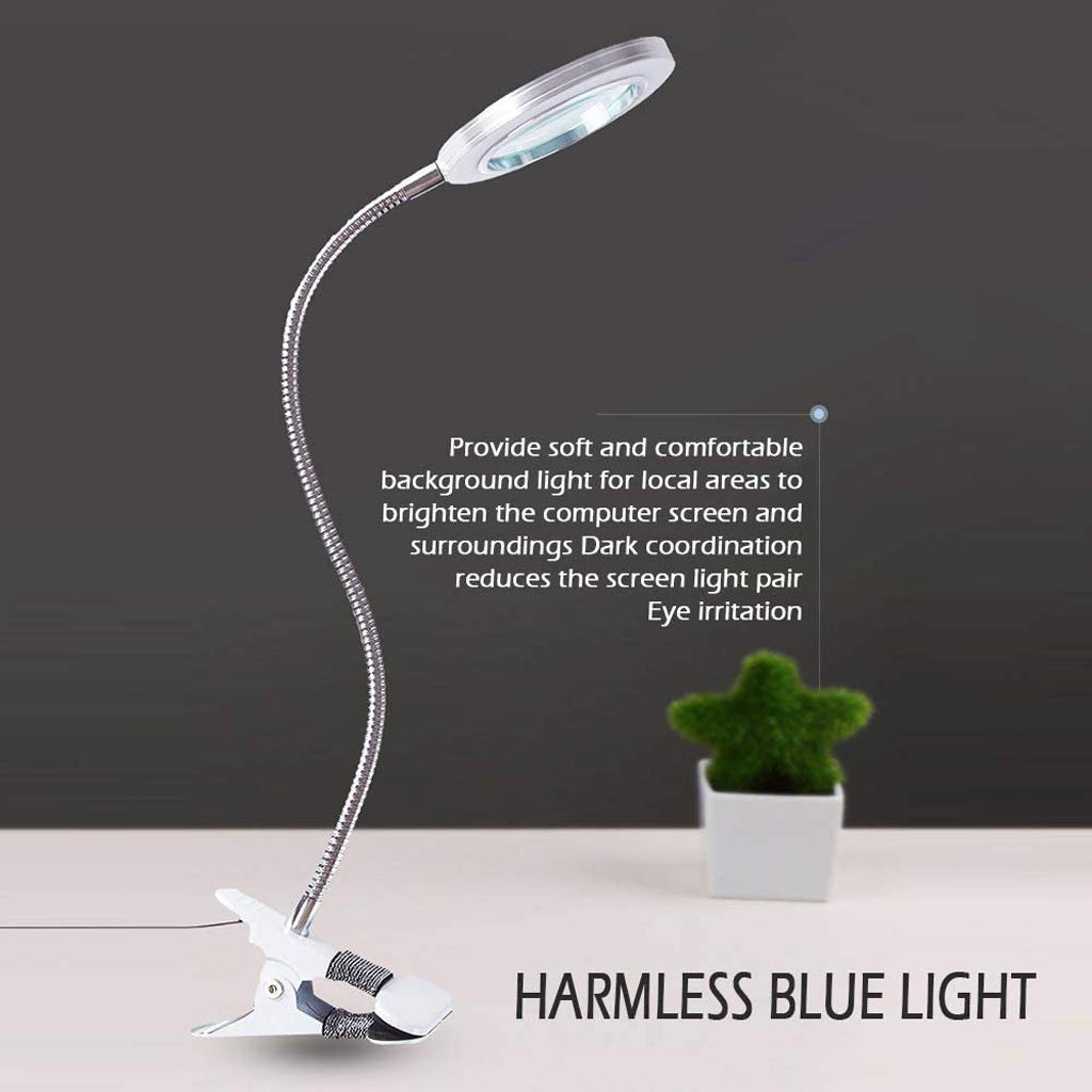 Lampa powiększająca z zaciskiem, szkło powiększające 8X z oświetleniem 2LED, lupa biurkowa USB do ładowania dla dzieci i dorosłych vision
