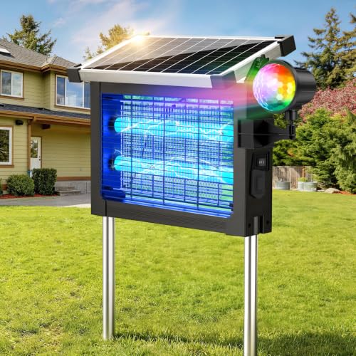 Image of Solar Bug Zapper Outdoor, Jinyeda 4500V Mosquito Zapper with Projector Light, 4000mAh USB & Solar Powered Electric Mosquito Killer, Cordless Fly Insect Zapper Waterproof for Patio Garden Backyard