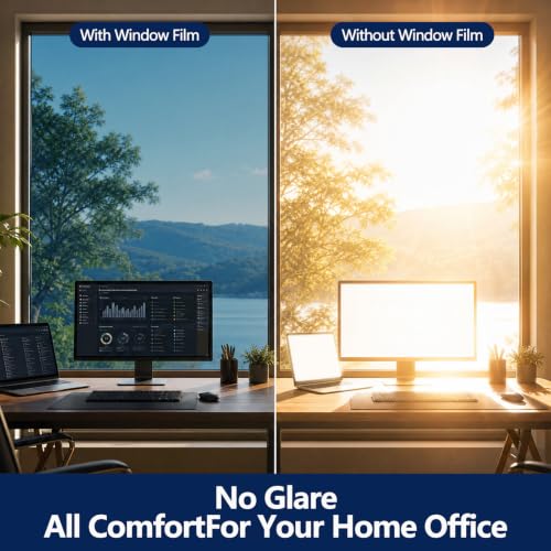 Image of WPCTEV One Way Window Privacy Film, Mirror Tint, Blue, 17.5In x 6.5Ft | Heat Control & Sun UV Blocking, No Glue Reusable, Daytime Privacy See Out Not In, Reflective Static Cling for Home Office