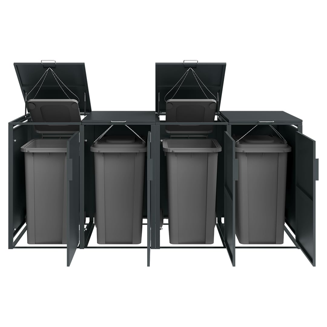 STEELSØN Thoria Mülltonnenbox 4er bis 240L – Mülltonnenverkleidung aus Stahl in Anthrazit – hochwertige Müllcontainer für 4 Tonnen – Müllbox wetterfest – UV-beständige Gerätebox/Mülltonnen Box