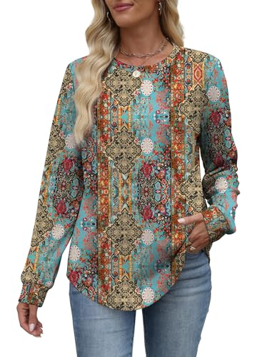 Image of WIHOLL Sweatshirt for Women Crewneck Long Sleeve Shirts Curved Hem Lightweight Sweaters Fall Clothes 2025