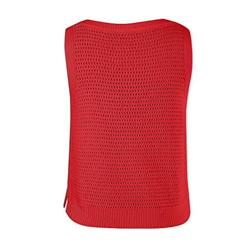 Image of FISACE Womens Crochet Tank Top Sleeveless Knit Summer Sweater | Round Neck, Hollow Out, Lightweight , Casual Crop,Cute Boho Vest