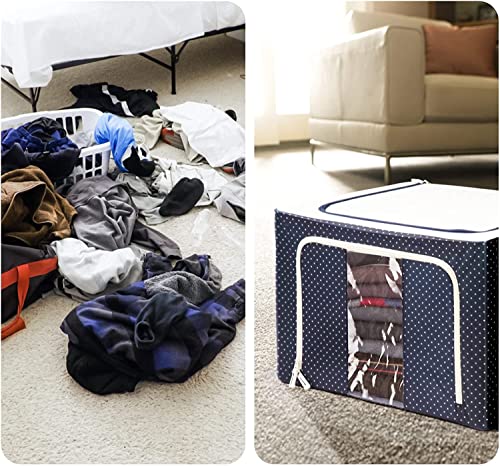 Image of Nirency Foldable & Collapsible Large 66L Garment Storage Bag For Wardrobe, Cloth Organizer Clothes Box, Saree Cover Dress Organiser (Pack Of 1) (Oxford Fabric Metal), Blue