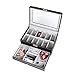 Goetland PU Leatherette Watch Display Box Jewelry Case Lockable, 12 Watch Slots & 3 Large Jewelry Grids
