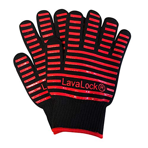 LavaLock BBQ Grilling Cooking Heat Resistant Gloves with Silicone Insulated Protection - High Temp Charcoal BBQ Gloves for Kettle, Kamado, BGE, UDS and Offset Cookers Large Size -  Island Outdoor, LLC, FBA-LL_GLOVE-RED-LG