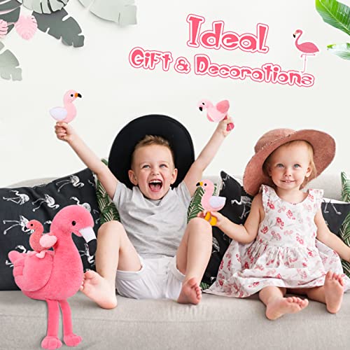 MorisMos 45cm sitzend Plüsch Flamingo mit 4 Baby im Bauch, Rosa Süß Kuschelig Flamingon Plüschtier Stofftier, Weich Spielzeug Dekokissen Geburtstag Themeparty Weihnachten Geschenk