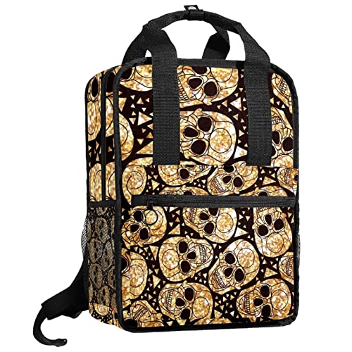 Sac à dos garçon tête de mort feuille d'or avec bretelles réglables