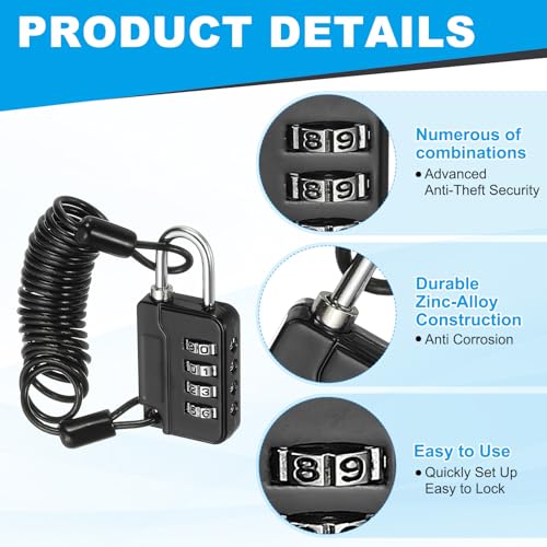 Image of MECCANIXITY Combination Lock, 4 Digit Padlock Combination Outdoor Waterproof Locker Locks with Steel Cable for Gym Luggage Home Sports Hasp Storage, Black Pack of 2