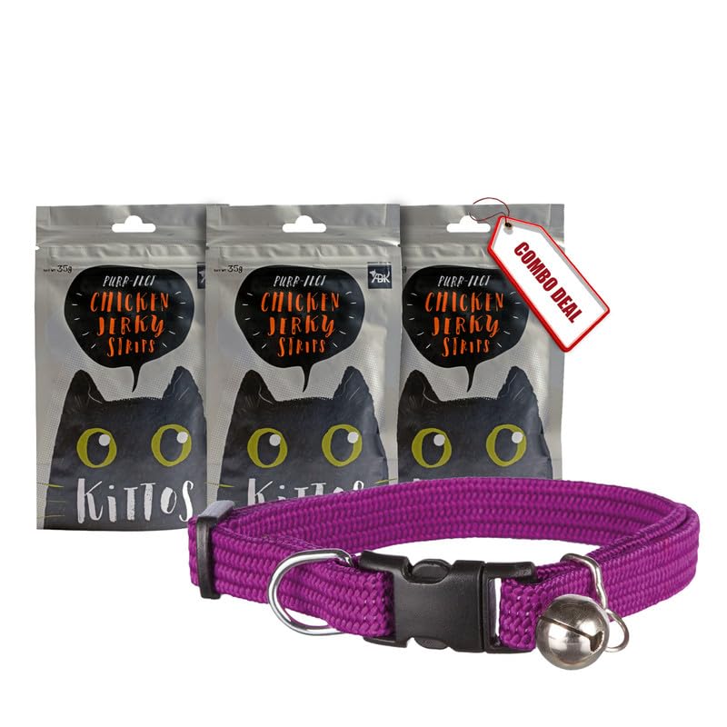 Combo of Trixie Adjustable Elastic Cat Collar with Bell (Color May Vary) – 1 pc and Kittos Protein Rich Chicken Jerky Strips Tasty Treats for All Cat Breeds – 3 pcs (B0CD2JZ7Q4) Amazon Price History, Amazon Price Tracker