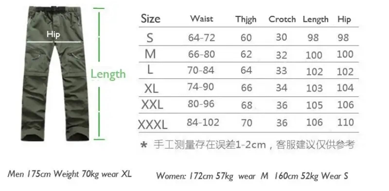 Pantalones de senderismo convertibles secado rápido for hombre y mujer, con bolsillo cremallera desmontable, aptos for ciclismo, pesca trekking Para Outdoor(Khaki,2XL)