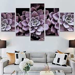 SIGNWIN 5 Panel Canvas Wall Art Purple Petals...