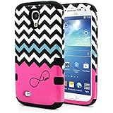 Galaxy S4 Case, MagicMobile® Hybrid Impact Shockproof Cover Hard Armor Shell and Soft Silicone Skin Layer [ Chevron Pattern with Infinity Pink Love Design and Black Silicone ] Free Screen Protector and Stylus