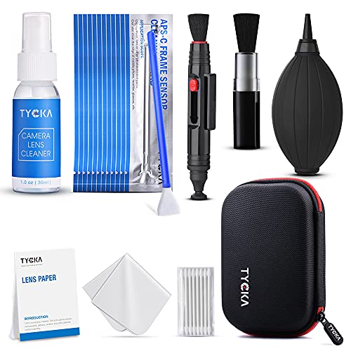 TYCKA Professional Camera Cleaning Kit DSLR Lens Cleaning with APS-C Cleaning Swabs, Air Blower, Cleaning Pen, Cleaning Solution, Cleaning Cloth, Lens Brush, Carry Case for DSLR Camera Lens Sensors