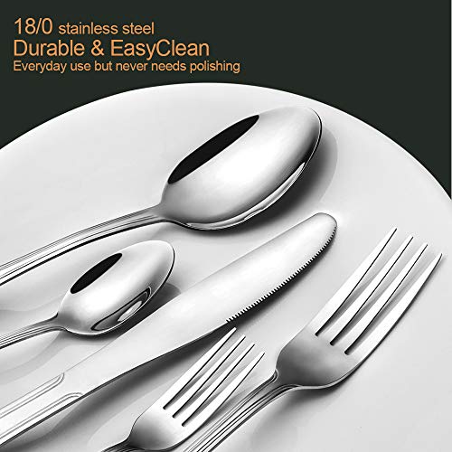 Silverware Set, Elegant Life 40-Piece Stainless Steel Silverware Flatware Cutlery Set Service for 8, Knife Fork Spoon Flatware Set, Modern Design & Smooth Edge