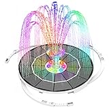 AISITIN 5.5W LED Solar Springbrunnen mit Verstellbare Stützstange, Buntes LED Solar Teichpumpe 2023 Upgrade,Runden Solarbrunnen mit 19 Fontänenstile für Gartenteich,Vogelbad,DIY Wasserspiel,Fisch tank