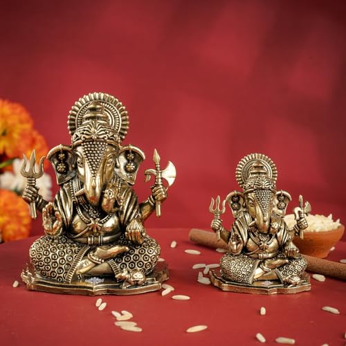 Image of INDIAN ART VILLA Brass Ganesha Idol, 2 Inch Ganesh Ji Murti for Pooja Room, Meditation, Office & Car Dashboard, Spiritual Vastu Showpiece & Ideal Gift for Diwali, Ganesh Chaturthi & Weddings