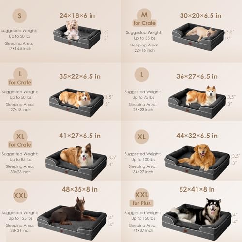 Image of EHEYCIGA Orthopedic Dog Bed for Small Dogs, Waterproof Memory Foam Small Pet Beds with Sides, Non-Slip Bottom and Egg-Crate Foam Medium Dog Couch Bed with Washable Removable Cover, Dark Grey