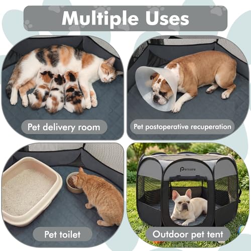Image of Dog Cat Playpen Indoor Outdoor for Puppy Pet Dog Cat Recovery After Surgery | Dog Tent Crates Cage Indoor /Outdoor, Portable Pop Up Kennel with Carrying Case for Travel (Dark Grey with Pad, Medium)
