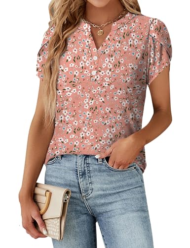 Summer Tops for Women Fashion V Neck Blouses Spring Short Sleeve Button Down Tshirts Ladies Tunics S-XXL
