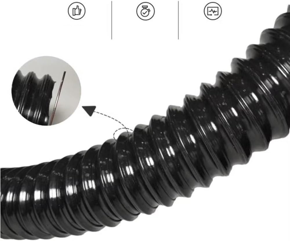 Flexible High-Temp Black PU Vacuum Cleaner Duct Hose, 3m (9.8ft) x 180mm, Heat Resistant Exhaust Tube for Dryer Ventilation and Industrial Use