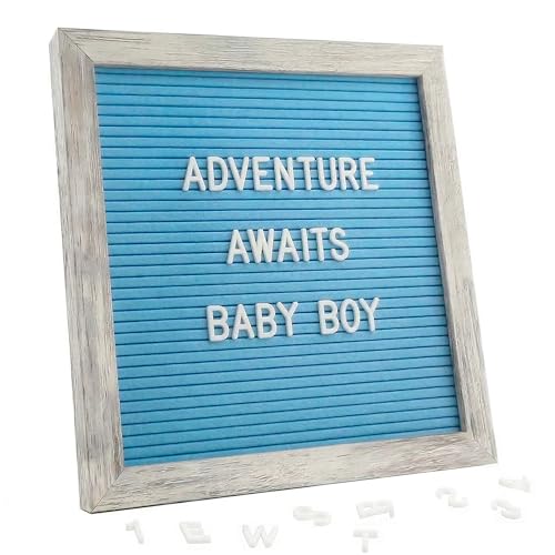 C CRYSTAL LEMON Blue Felt Letter Board 10x10in – Includes 336 Letters, Numbers & Symbols – Changeable Message Board with Rustic Wooden Frame for Home, Office & Events by C CRYSTAL LEMON - Used condition - US$10.79