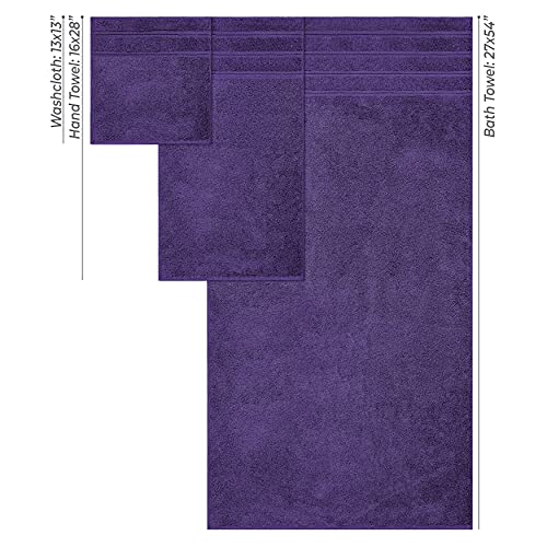 American Soft Linen 100% Turkish Carde Cotton 6 Piece Towel Set, 560 Gsm Towels For Bathroom, Super Soft 2 Bath Towels 2 Hand Towels 2 Washcloths, Rich Purple #TOP3