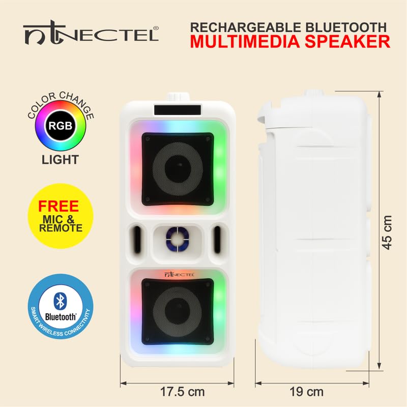 Image of 50W Portable Multimedia Bluetooth Speaker with Dual 4 inch Drivers, RGB Lights, Mic Input, USB /TF /FM /AUX, TWS Pairing, Remote, Rechargeable Battery for Party use (3H Playtime)