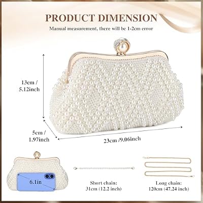 UBORSE Women Pearl Clutch Bag Noble Crystal Beaded Evening Bag Wedding Clutch with Pearl Chain