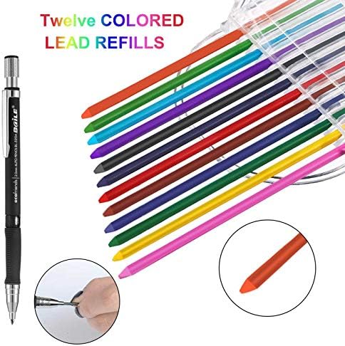 6PCS 2.0mm Mechanical Pencil, 4 Cases Black and Colored Lead Refills Clutch Pencil 2mm 2B Propelling Pencil Automatic Pencil with Velvet Bag for Draft Drawing Crafting Writing Sketching Woodworking
