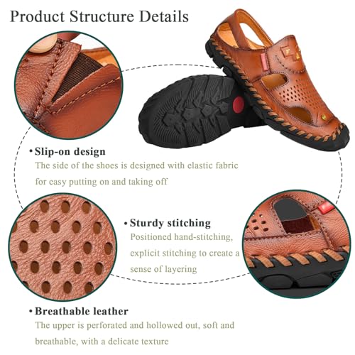 Men's Closed Toe Slip on Fisherman Sandal, Closed Toe Comfortable Leather Water Shoes, Non Slip Hiking Sandals for Travel Trekking Camping2